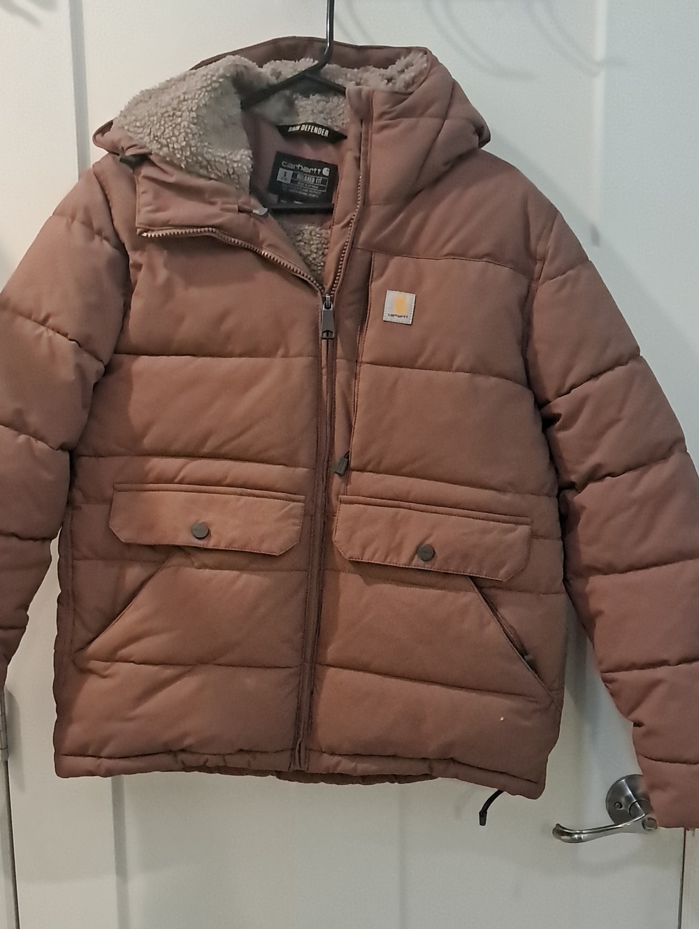 Carhartt Kids Brown Hooded Sherpa-Lined Puffer Jacket